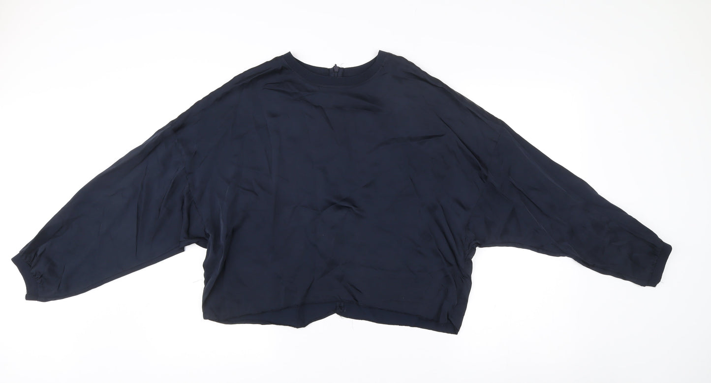 H&M Women’s Navy Blue Viscose Blouse Size 10 Relaxed Fit Long Sleeve