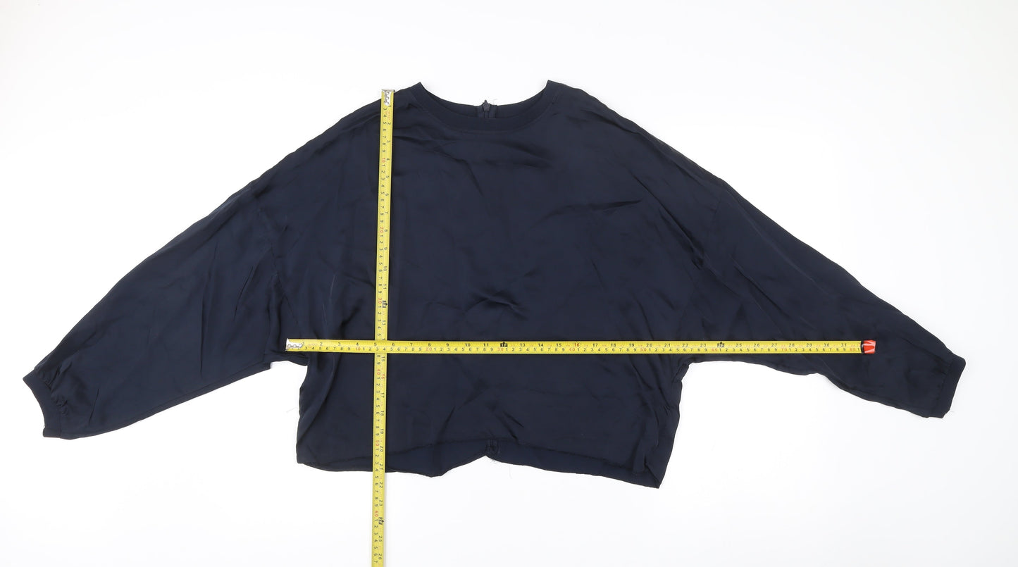 H&M Women’s Navy Blue Viscose Blouse Size 10 Relaxed Fit Long Sleeve