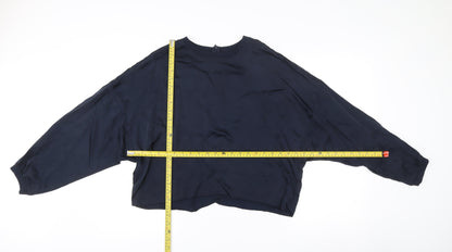 H&M Women’s Navy Blue Viscose Blouse Size 10 Relaxed Fit Long Sleeve