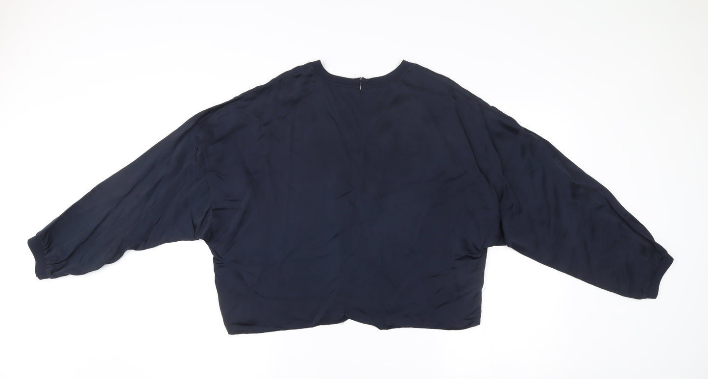 H&M Women’s Navy Blue Viscose Blouse Size 10 Relaxed Fit Long Sleeve