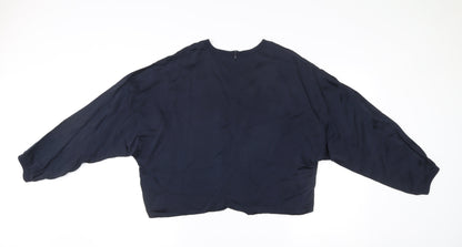 H&M Women’s Navy Blue Viscose Blouse Size 10 Relaxed Fit Long Sleeve