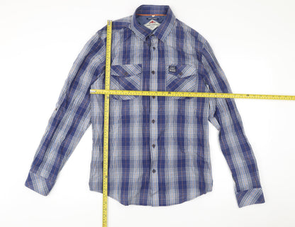 Threadbare Men's Blue Check Long Sleeve Button-Up Shirt L Regular Fit