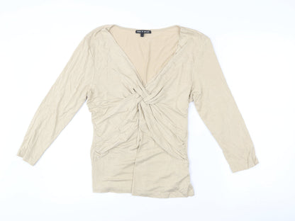 Womens UK Size L Cable & Gauge Beige Wrap Blouse