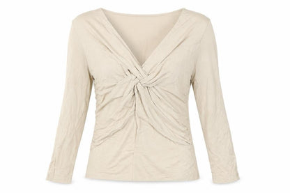 Womens UK Size L Cable & Gauge Beige Wrap Blouse