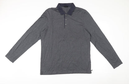 Hugo Boss Mens Grey 2XL Slim Fit Long Sleeve Cotton Polo Shirt