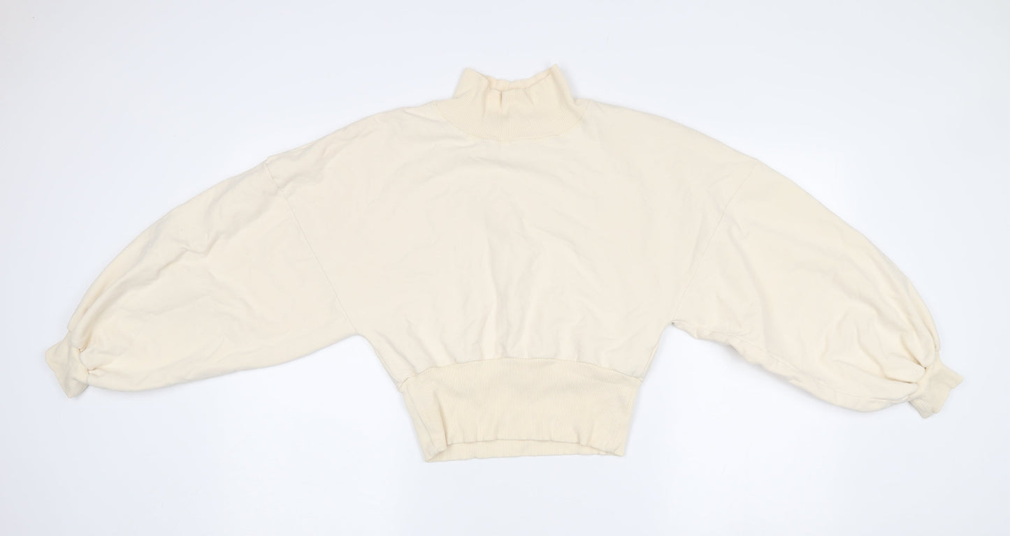 Cotton Candy Women Ivory L Sweatshirt High Neck Balloon Sleeve