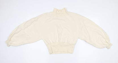 Cotton Candy Women Ivory L Sweatshirt High Neck Balloon Sleeve