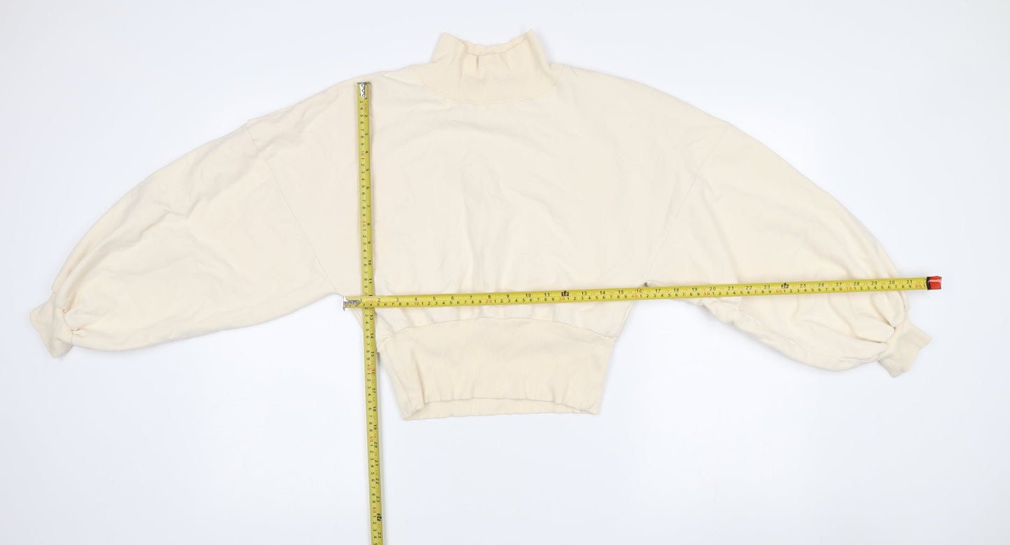 Cotton Candy Women Ivory L Sweatshirt High Neck Balloon Sleeve