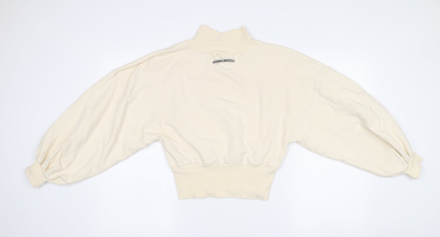 Cotton Candy Women Ivory L Sweatshirt High Neck Balloon Sleeve
