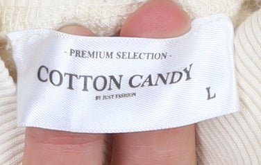 Cotton Candy Women Ivory L Sweatshirt High Neck Balloon Sleeve