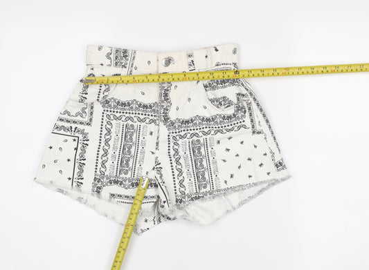 Bershka Women’s White High Rise Cut-Off Cotton Shorts Size 8