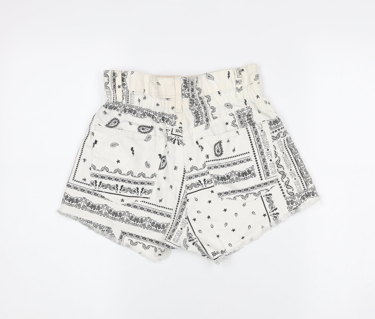 Bershka Women’s White High Rise Cut-Off Cotton Shorts Size 8