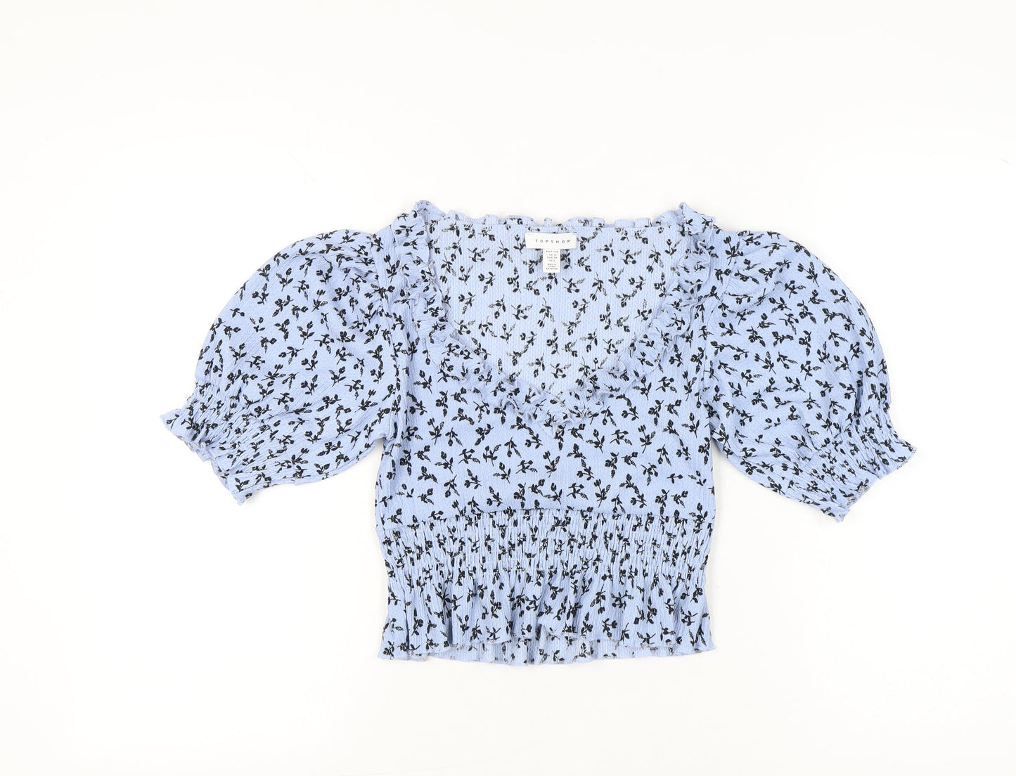 Womens UK Size 10 Topshop Blue Cropped Blouse
