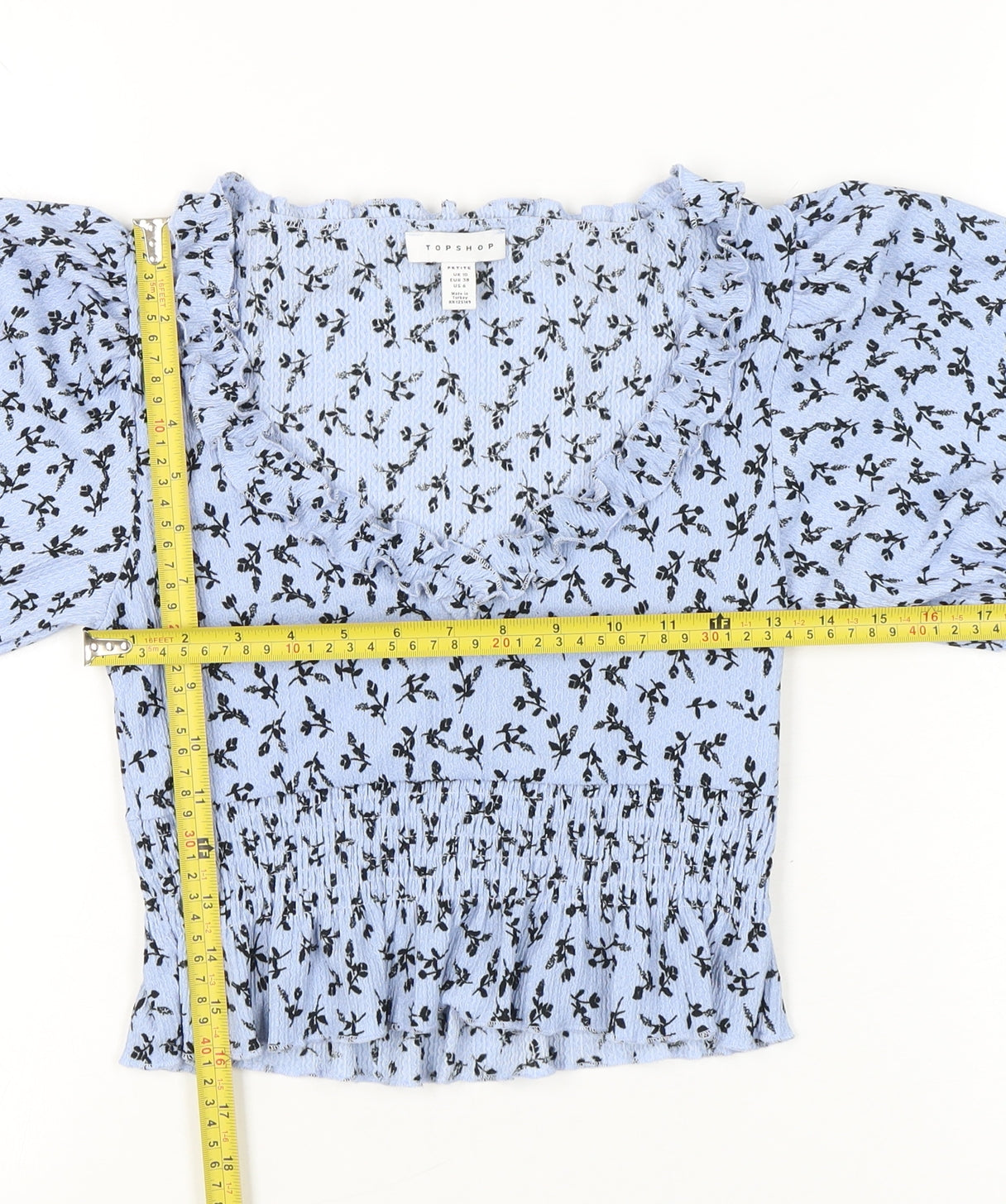 Womens UK Size 10 Topshop Blue Cropped Blouse