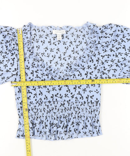 Womens UK Size 10 Topshop Blue Cropped Blouse