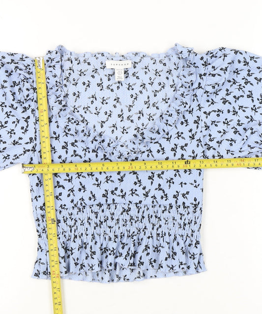 Womens UK Size 10 Topshop Blue Cropped Blouse
