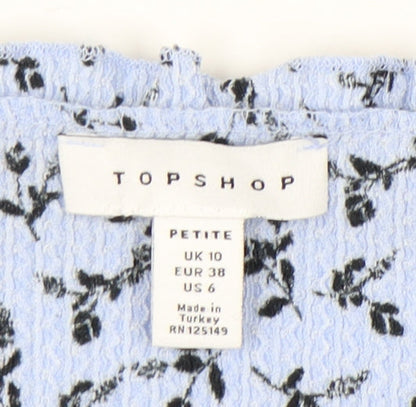 Womens UK Size 10 Topshop Blue Cropped Blouse