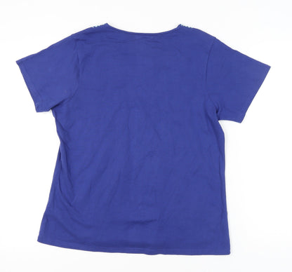 Mudflower Women’s Blue Embroidered V-Neck Tunic T-Shirt UK 16