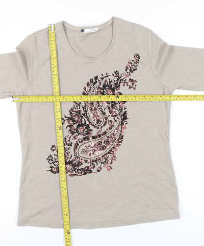 Womens UK Size 12 VIZ-A-VIZ Beige Basic T-Shirt