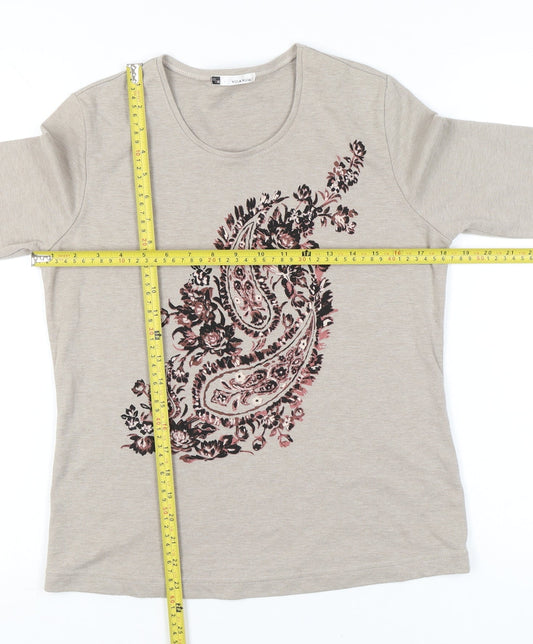 Womens UK Size 12 VIZ-A-VIZ Beige Basic T-Shirt