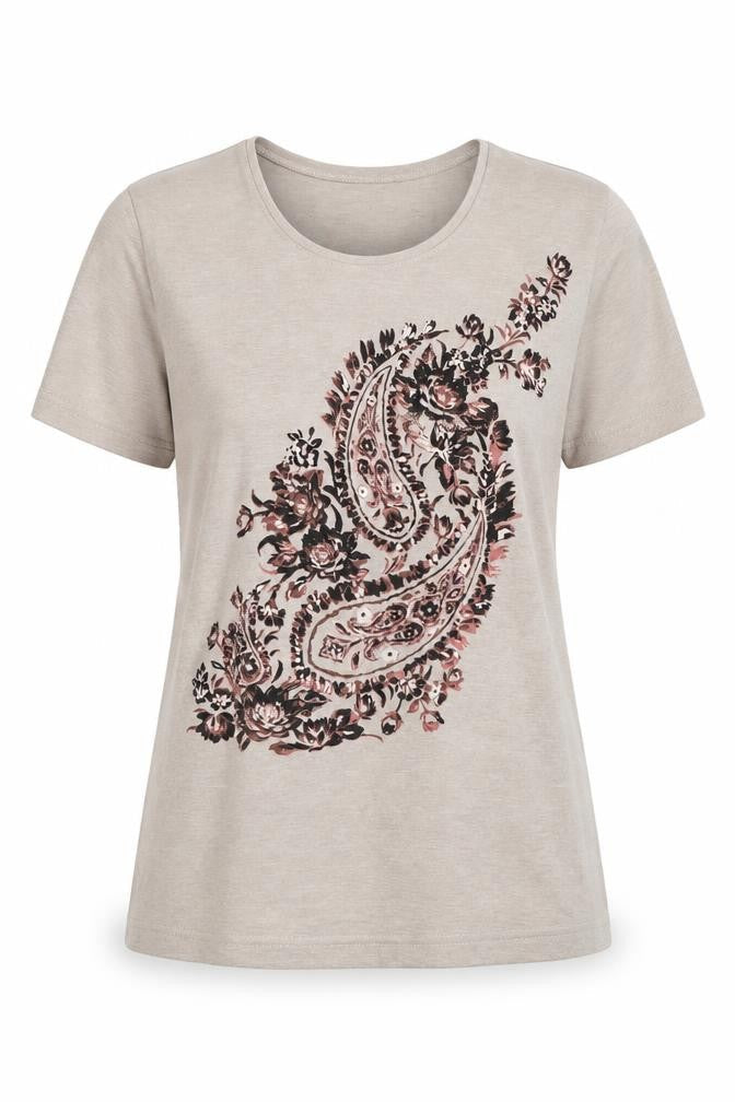 Womens UK Size 12 VIZ-A-VIZ Beige Basic T-Shirt