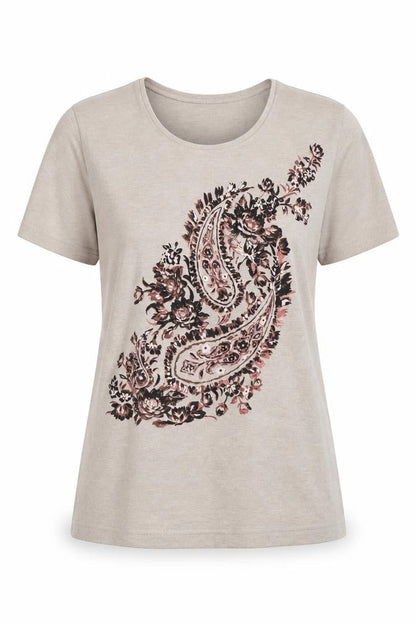 Womens UK Size 12 VIZ-A-VIZ Beige Basic T-Shirt