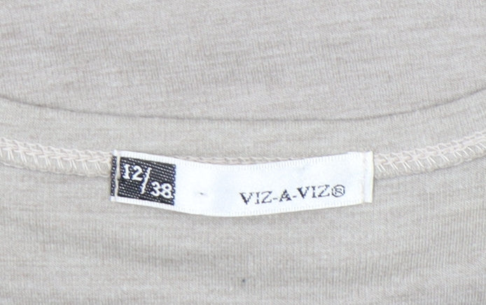 Womens UK Size 12 VIZ-A-VIZ Beige Basic T-Shirt