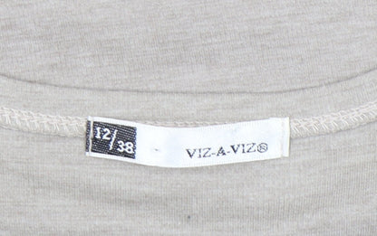 Womens UK Size 12 VIZ-A-VIZ Beige Basic T-Shirt