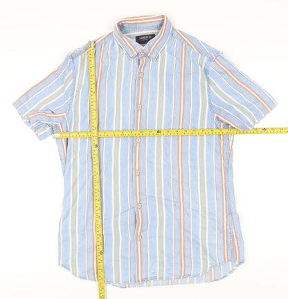 Marks and Spencer Men's Multicoloured Striped Cotton Short Sleeve Button-Up Shirt M 38"-40"