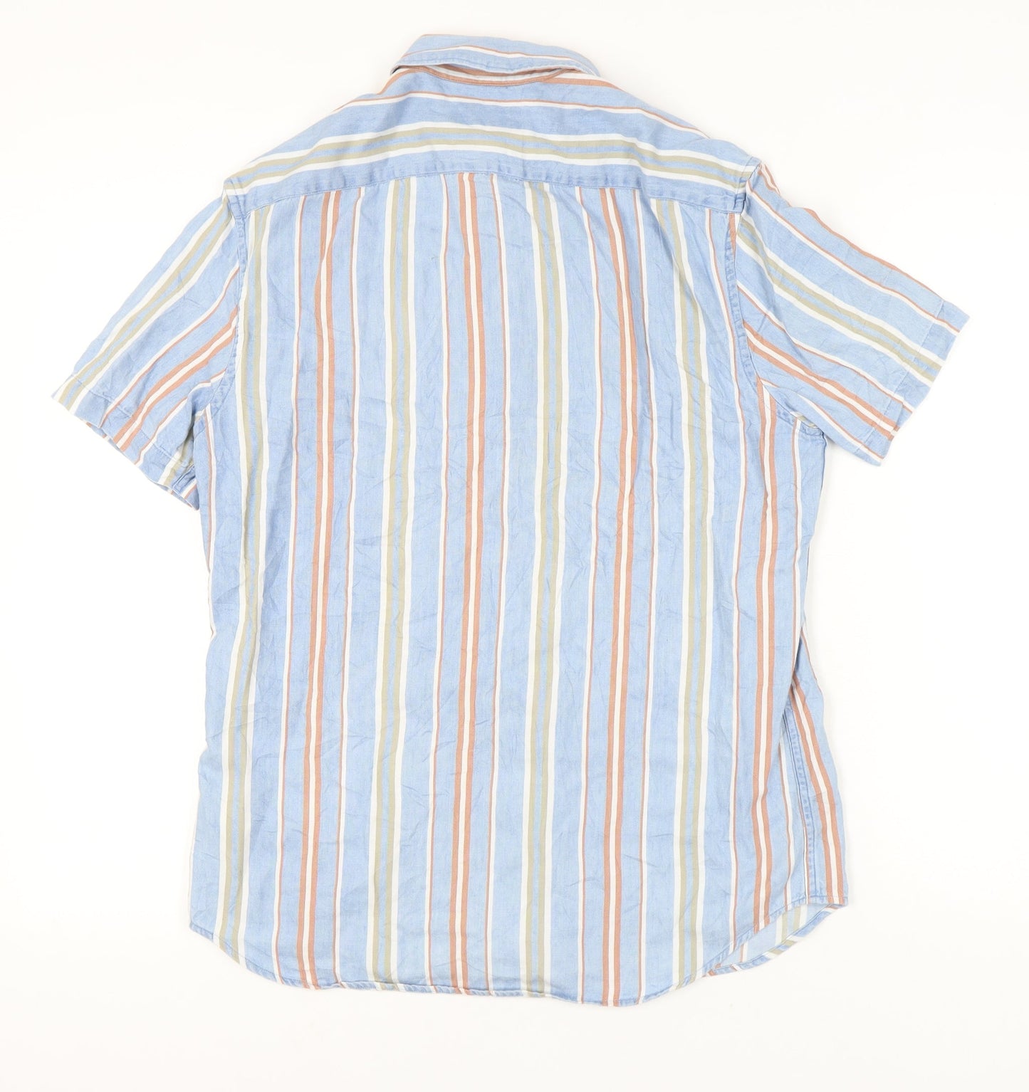 Marks and Spencer Men's Multicoloured Striped Cotton Short Sleeve Button-Up Shirt M 38"-40"