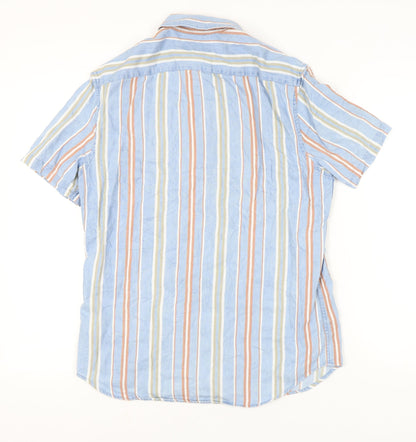 Marks and Spencer Men's Multicoloured Striped Cotton Short Sleeve Button-Up Shirt M 38"-40"
