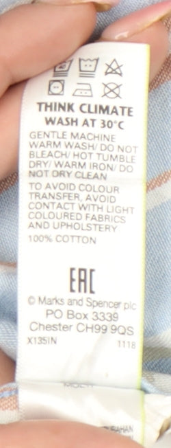 Marks and Spencer Men's Multicoloured Striped Cotton Short Sleeve Button-Up Shirt M 38"-40"