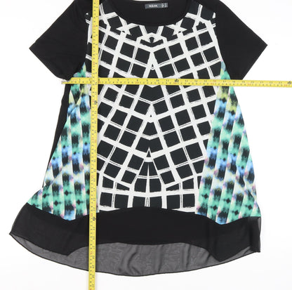 Ikiler Womens Black Multicoloured Tunic Blouse Size 12 Short Sleeve