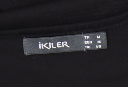 Ikiler Womens Black Multicoloured Tunic Blouse Size 12 Short Sleeve