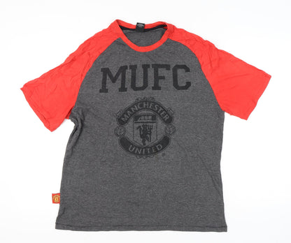 Manchester United Mens XL Grey Red Graphic Print T-Shirt