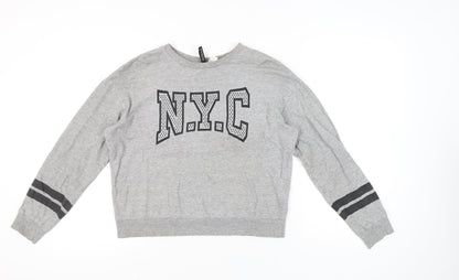 H&M Women Grey NYC Logo Sweatshirt Medium Regular Fit Pullover