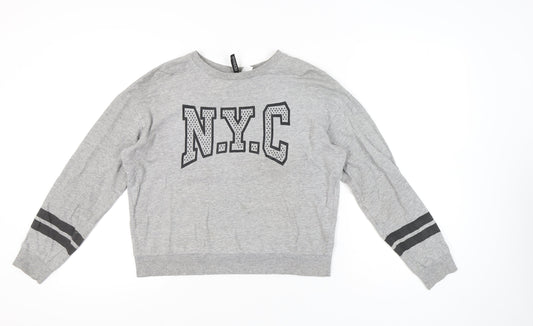 H&M Women Grey NYC Logo Sweatshirt Medium Regular Fit Pullover