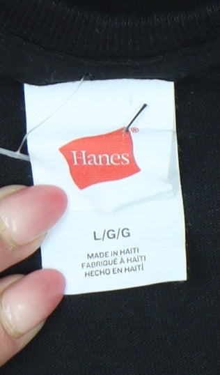 Mens UK Size L Hanes Black  T-Shirt