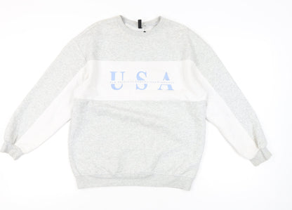 H&M Divided Womens Grey White USA Print Sweatshirt XS