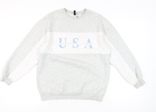 H&M Divided Womens Grey White USA Print Sweatshirt XS