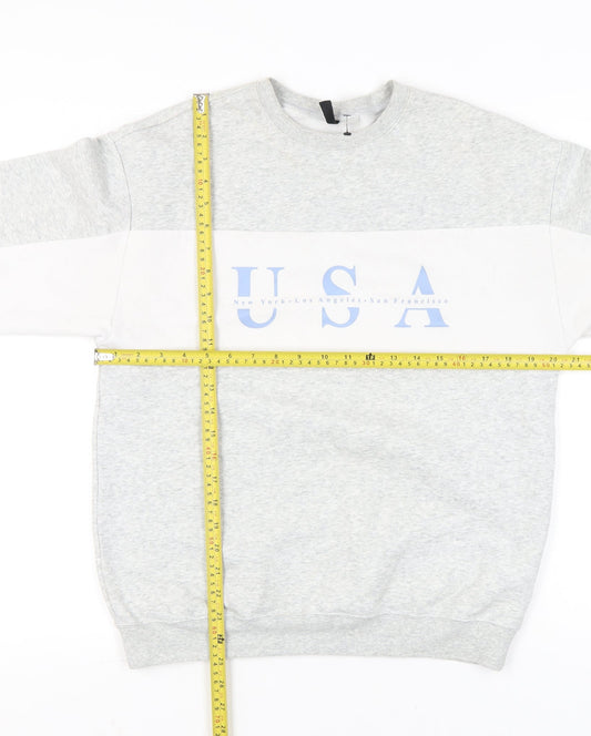 H&M Divided Womens Grey White USA Print Sweatshirt XS
