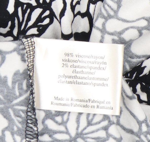 Laura Ashley Womens Black White Floral Blouse UK 12 Short Sleeve V-Neck Wrap