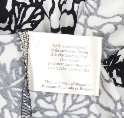 Laura Ashley Womens Black White Floral Blouse UK 12 Short Sleeve V-Neck Wrap