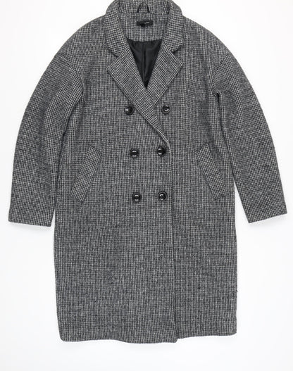 New Look Women’s Grey Herringbone Wool Blend Long Overcoat Size 12