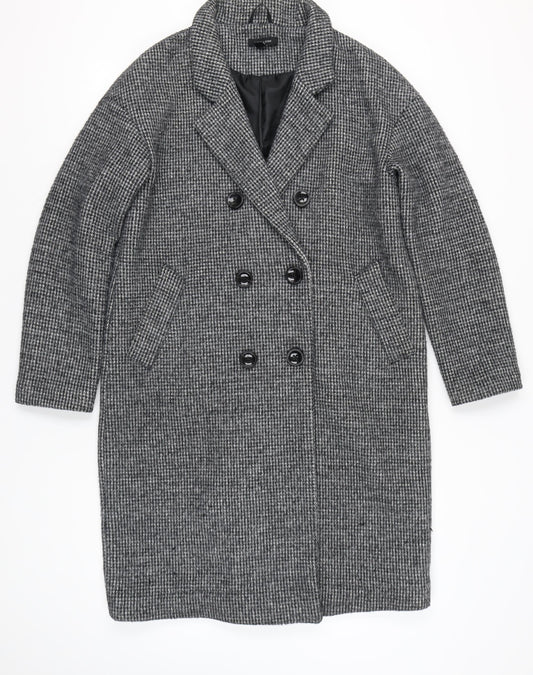 New Look Women’s Grey Herringbone Wool Blend Long Overcoat Size 12
