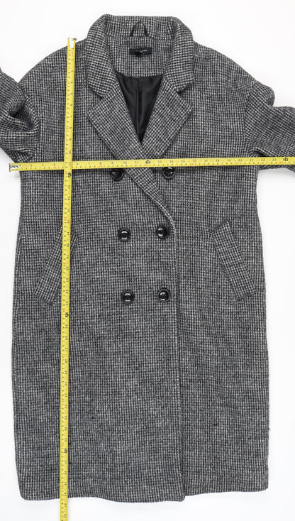 New Look Women’s Grey Herringbone Wool Blend Long Overcoat Size 12