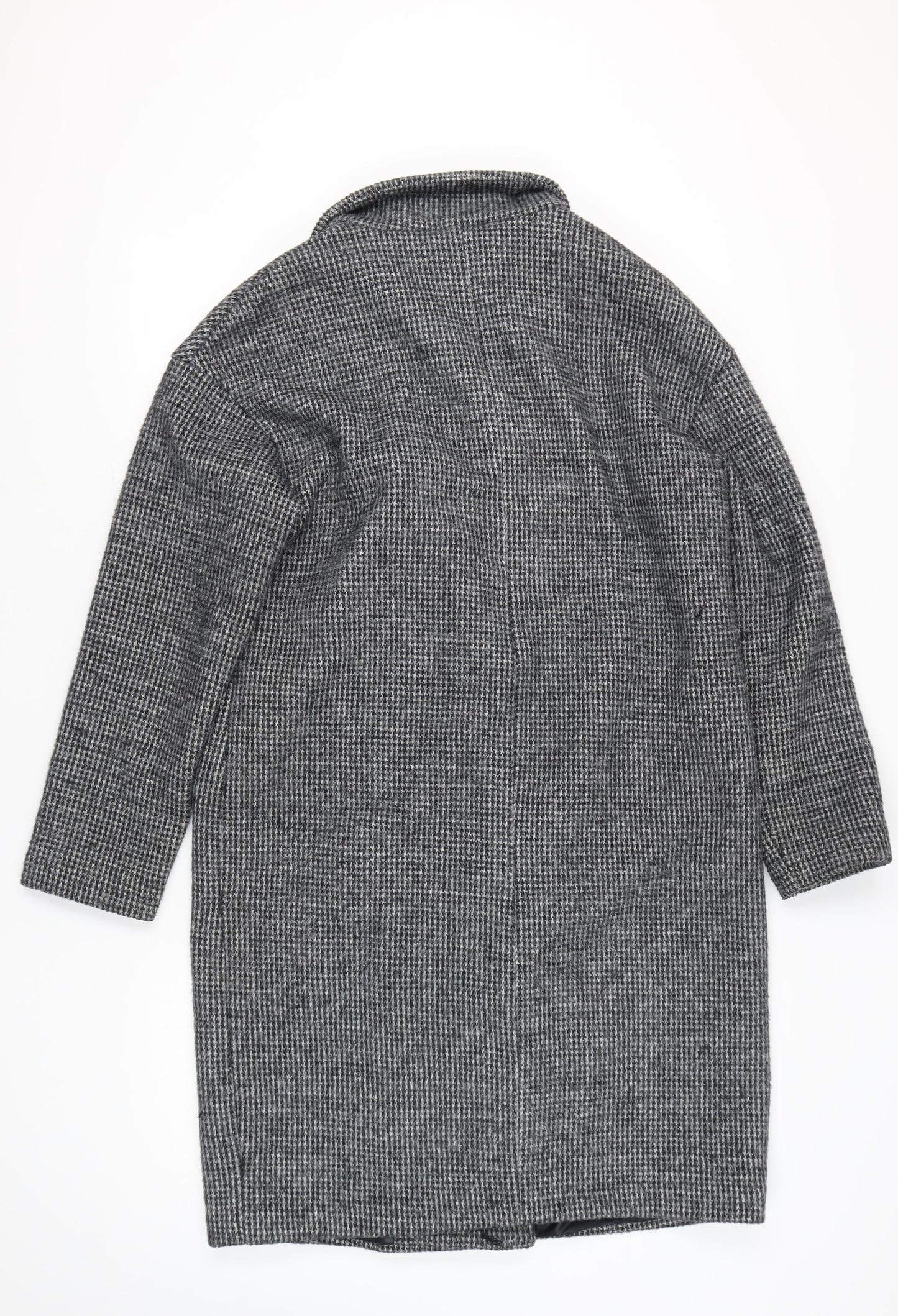 New Look Women’s Grey Herringbone Wool Blend Long Overcoat Size 12