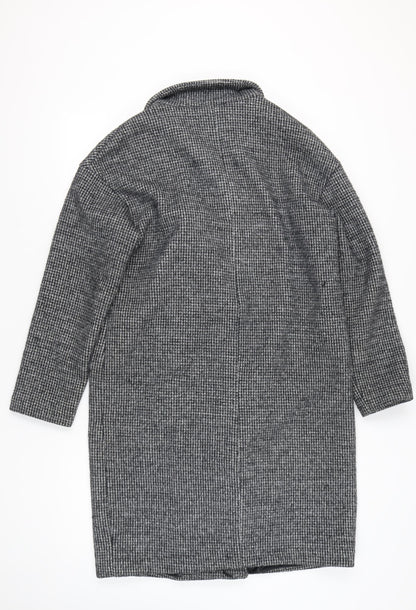 New Look Women’s Grey Herringbone Wool Blend Long Overcoat Size 12