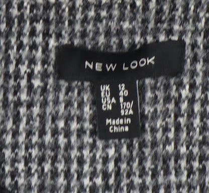 New Look Women’s Grey Herringbone Wool Blend Long Overcoat Size 12