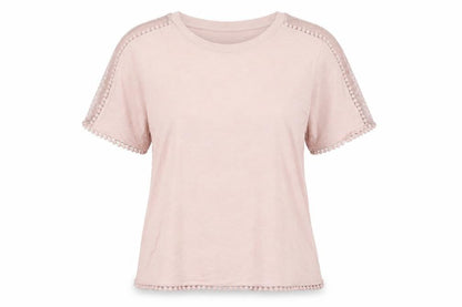 Topshop Women Pink Size 6 Short Sleeve Crochet Trim T-Shirt